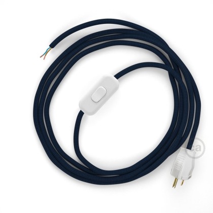 Power Cord with in-line switch, RM20 Dark Blue Rayon - Choose color of switch/plug