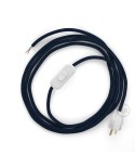 Power Cord with in-line switch, RM20 Dark Blue Rayon - Choose color of switch/plug