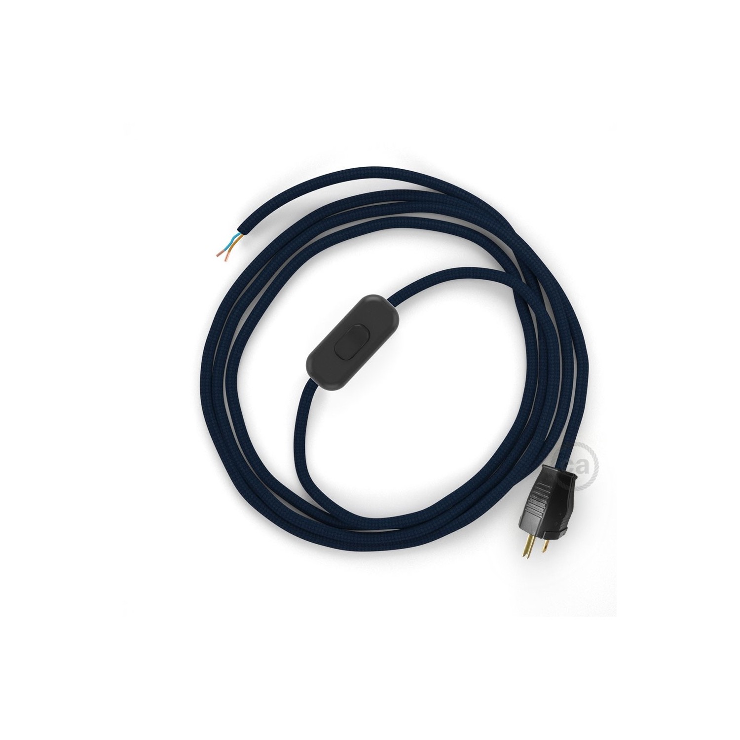 Power Cord with in-line switch, RM20 Dark Blue Rayon - Choose color of switch/plug