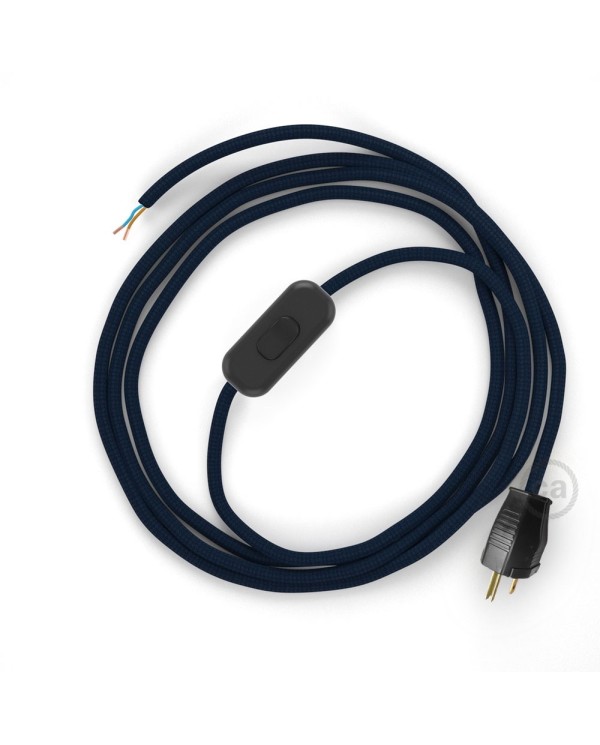 Power Cord with in-line switch, RM20 Dark Blue Rayon - Choose color of switch/plug