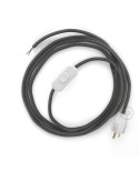 Power Cord with in-line switch, RM26 Dark Gray Rayon - Choose color of switch/plug