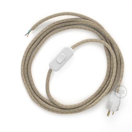 Power Cord with in-line switch, RN01 Natural Linen - Choose color of switch/plug