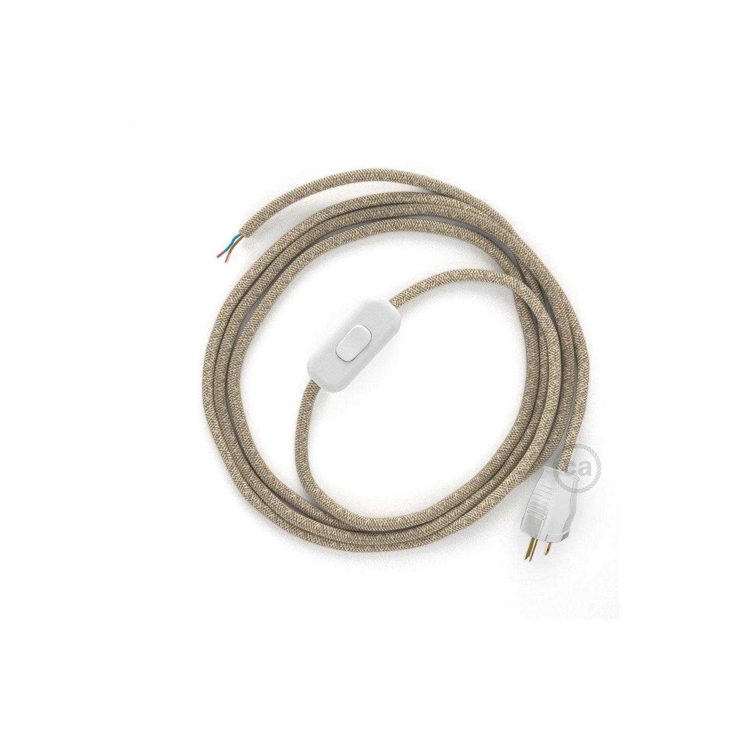 Power Cord with in-line switch, RN01 Natural Linen - Choose color of switch/plug