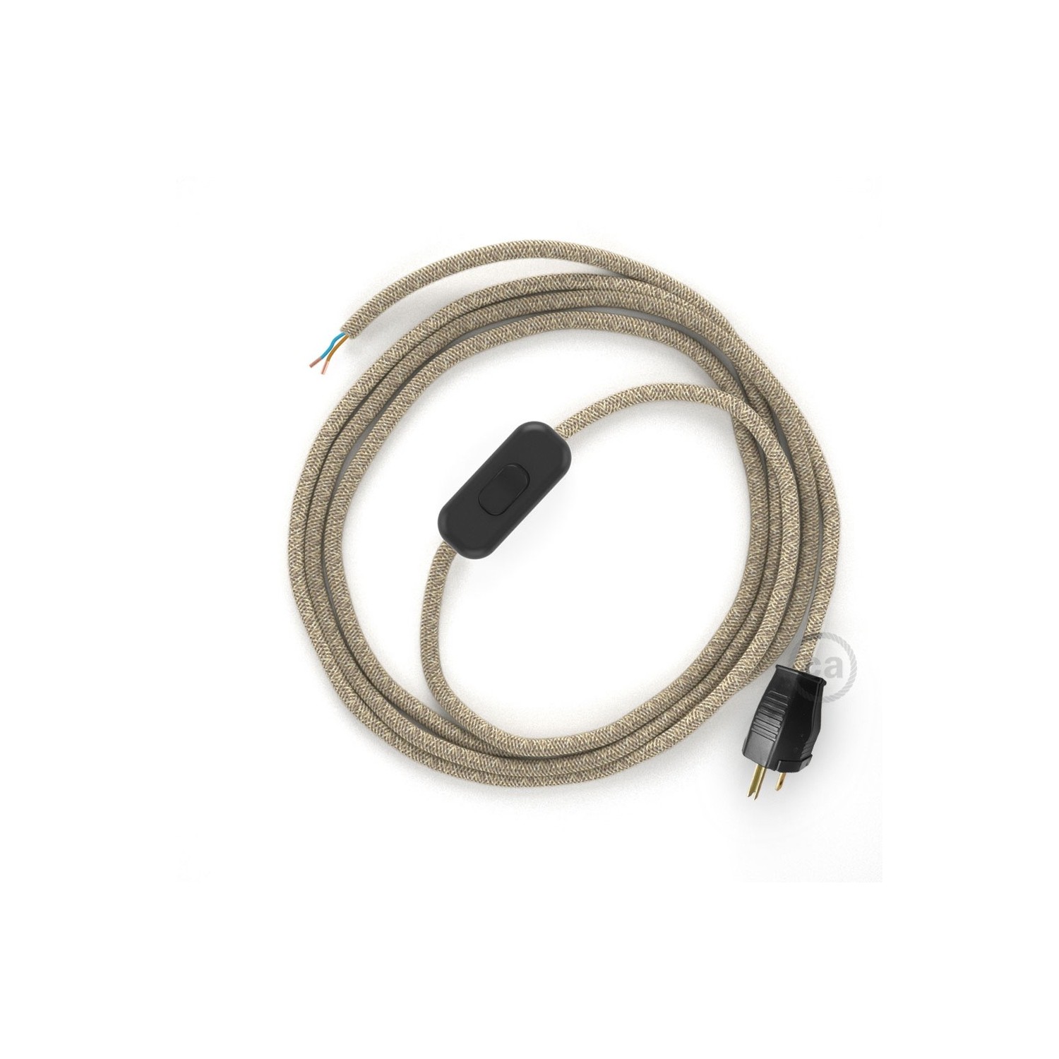 Power Cord with in-line switch, RN01 Natural Linen - Choose color of switch/plug