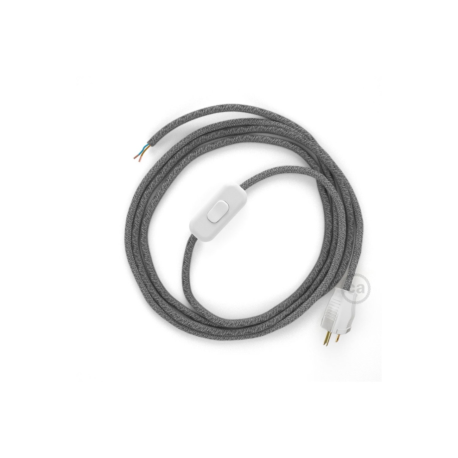 Power Cord with in-line switch, RN02 Gray Linen - Choose color of switch/plug