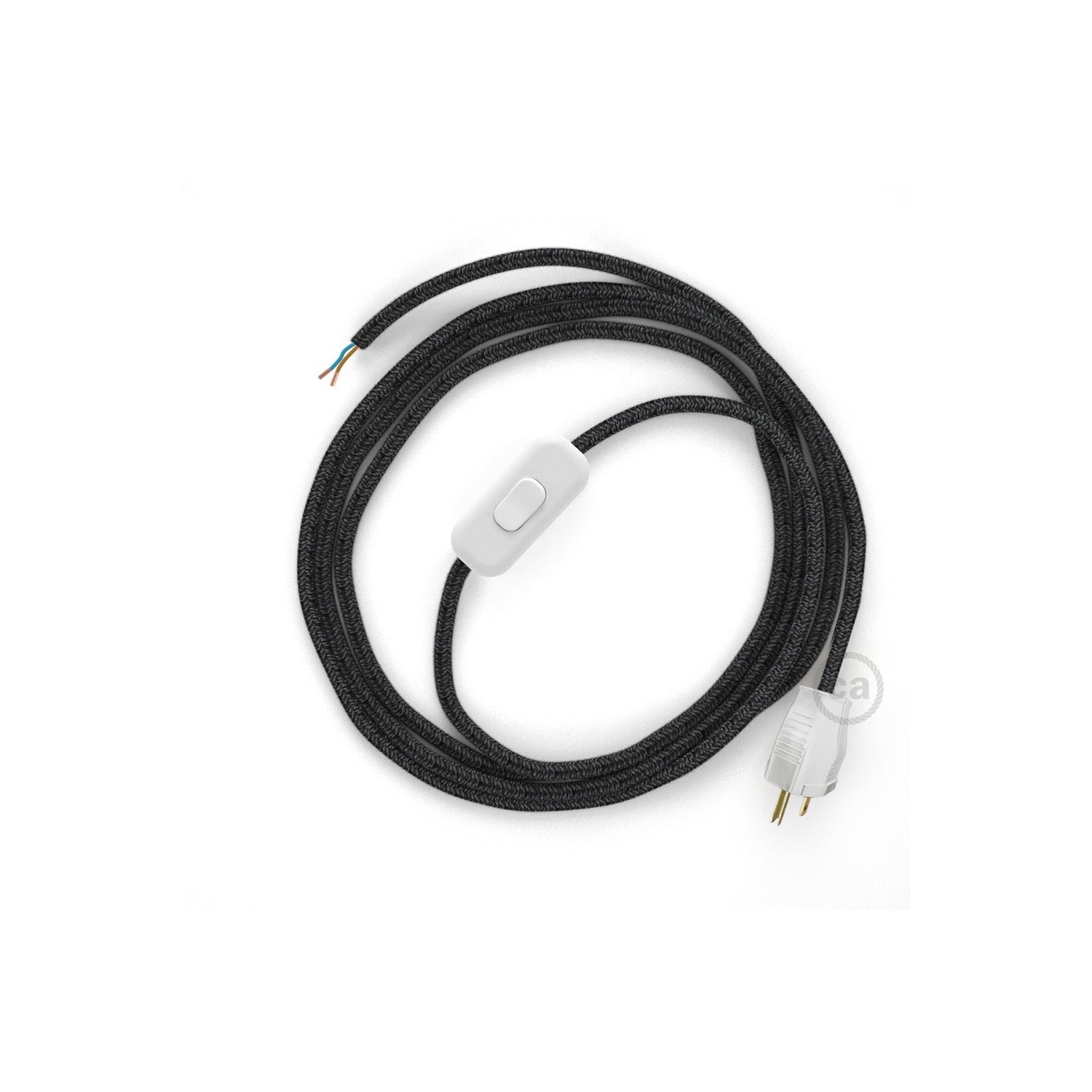 Power Cord with in-line switch, RN03 Charcoal Linen - Choose color of switch/plug