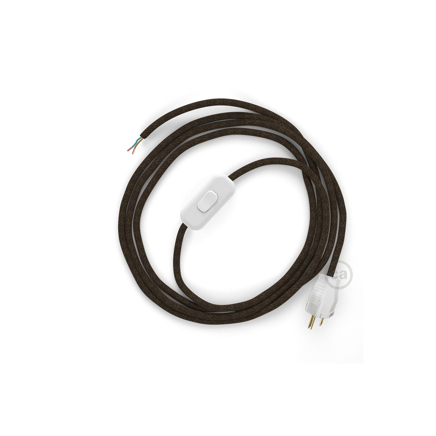 Power Cord with in-line switch, RN04 Brown Linen - Choose color of switch/plug