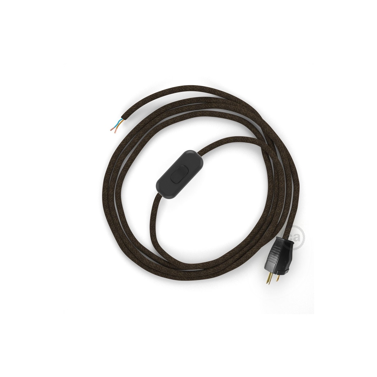 Power Cord with in-line switch, RN04 Brown Linen - Choose color of switch/plug