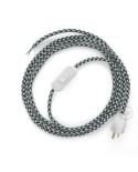 Power Cord with in-line switch, RP04 Black & White Houndstooth - Choose color of switch/plug