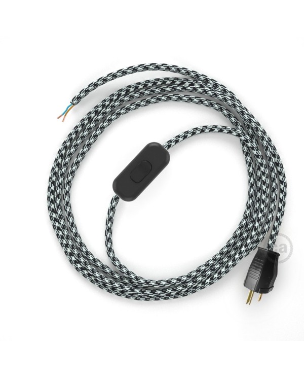 Power Cord with in-line switch, RP04 Black & White Houndstooth - Choose color of switch/plug