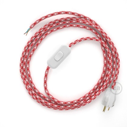 Power Cord with in-line switch, RP09 Red & White Houndstooth - Choose color of switch/plug