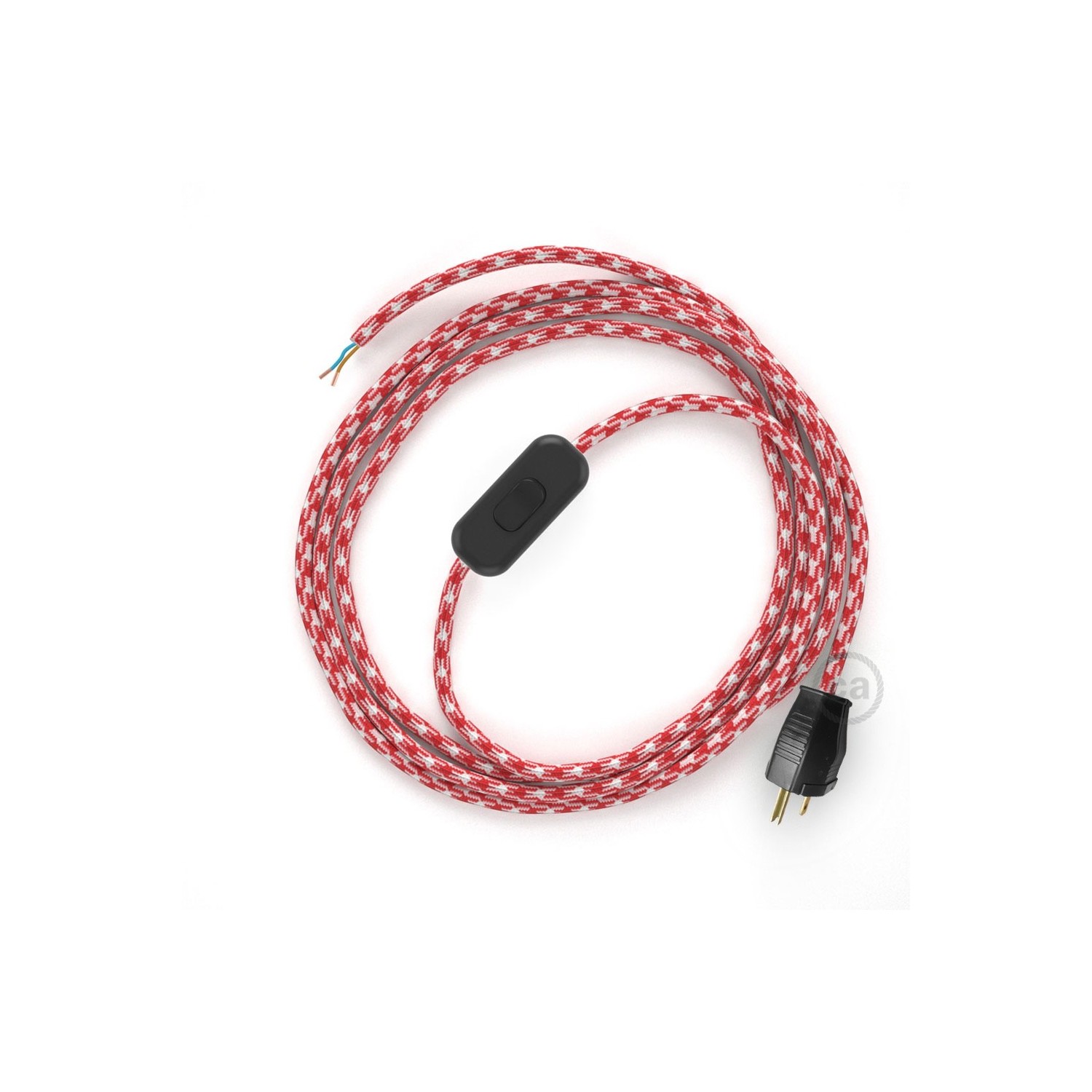 Power Cord with in-line switch, RP09 Red & White Houndstooth - Choose color of switch/plug