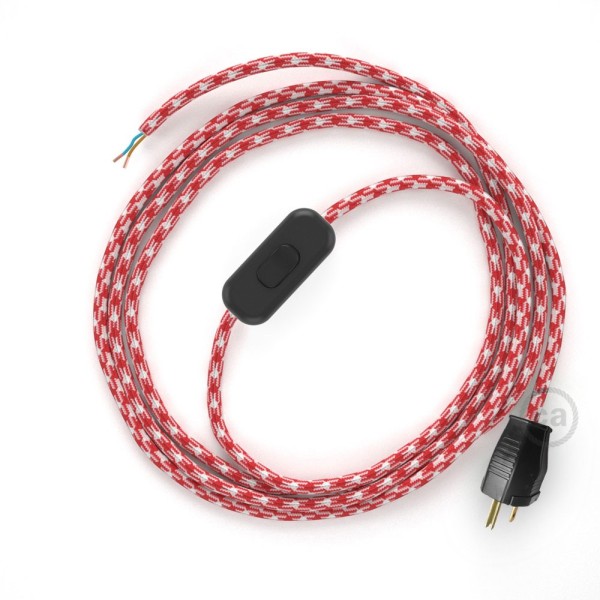 Power Cord with in-line switch, RP09 Red & White Houndstooth - Choose color of switch/plug