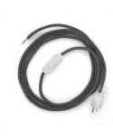 Power Cord with in-line switch, RS81 Black Glitter Cotton & Natural Linen Tweed - Choose color of switch/plug