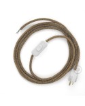 Power Cord with in-line switch, RS82 Brown Glitter Cotton & Natural Linen Tweed - Choose color of switch/plug