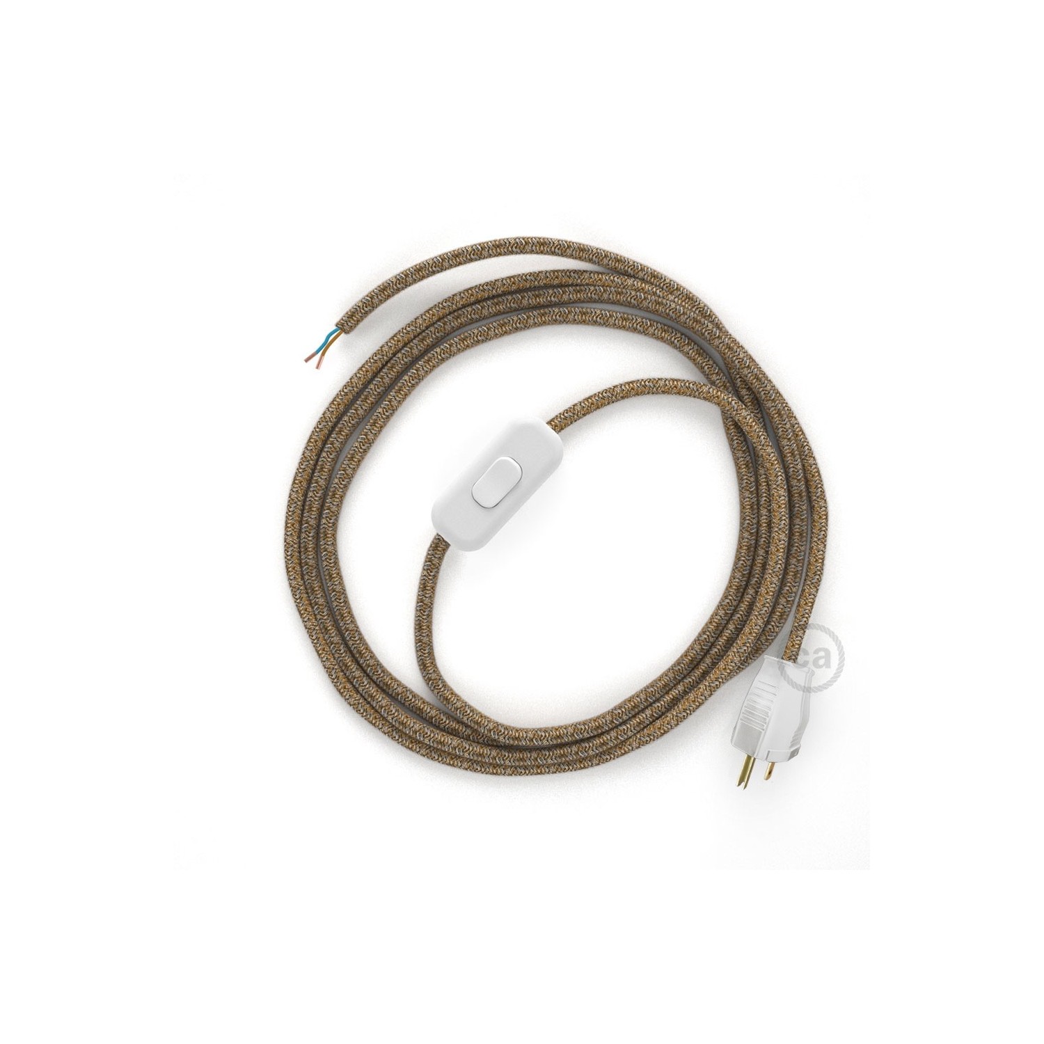 Power Cord with in-line switch, RS82 Brown Glitter Cotton & Natural Linen Tweed - Choose color of switch/plug