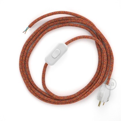 Power Cord with in-line switch, RX07 Orange Cotton Tweed - Choose color of switch/plug