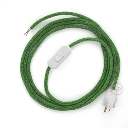 Power Cord with in-line switch, RX08 Green Cotton Tweed - Choose color of switch/plug