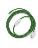 Power Cord with in-line switch, RX08 Green Cotton Tweed - Choose color of switch/plug