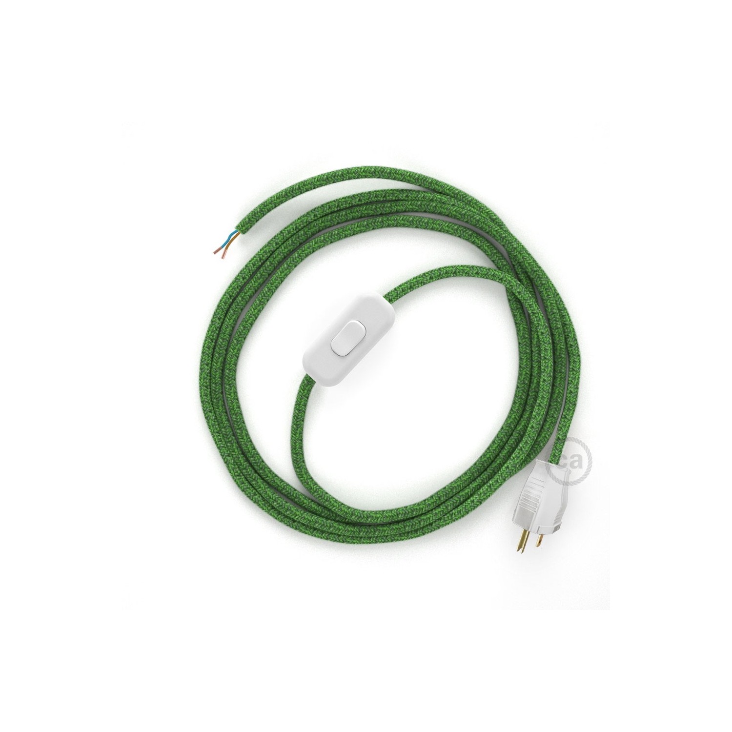 Power Cord with in-line switch, RX08 Green Cotton Tweed - Choose color of switch/plug