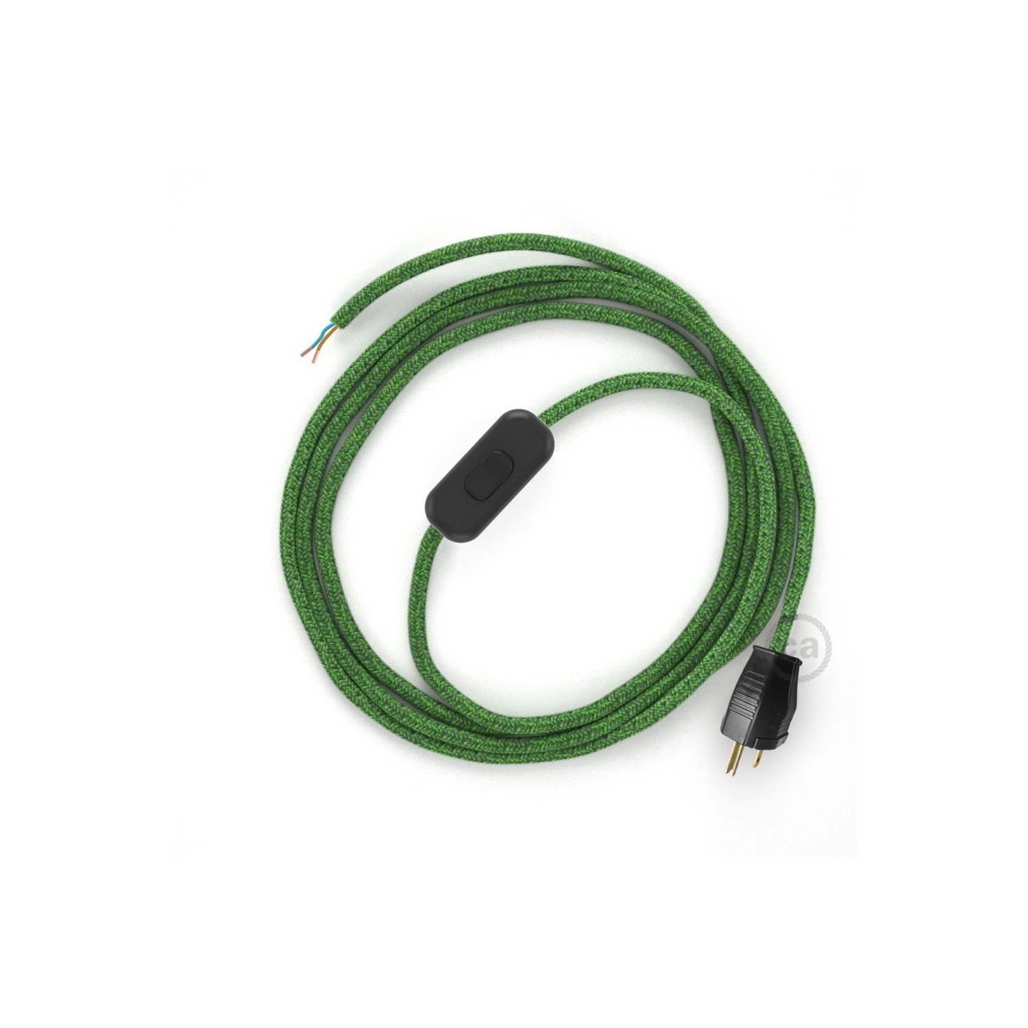 Power Cord with in-line switch, RX08 Green Cotton Tweed - Choose color of switch/plug