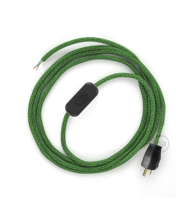 Power Cord with in-line switch, RX08 Green Cotton Tweed - Choose color of switch/plug