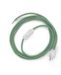 Power Cord with in-line switch, RZ06 Green & White Chevron - Choose color of switch/plug