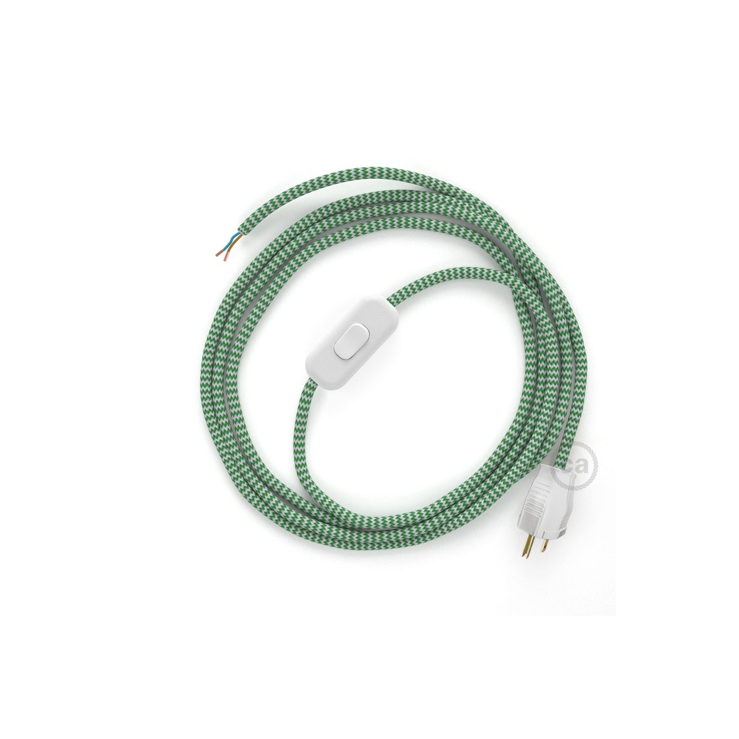 Power Cord with in-line switch, RZ06 Green & White Chevron - Choose color of switch/plug