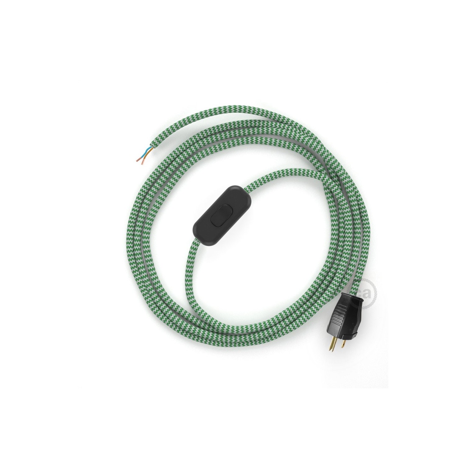 Power Cord with in-line switch, RZ06 Green & White Chevron - Choose color of switch/plug