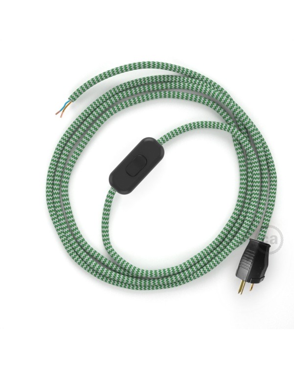 Power Cord with in-line switch, RZ06 Green & White Chevron - Choose color of switch/plug