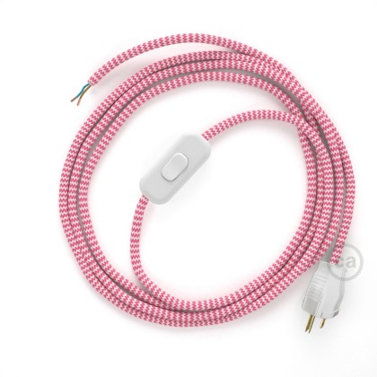 Power Cord with in-line switch, RZ08 Fuchsia & White Chevron - Choose color of switch/plug