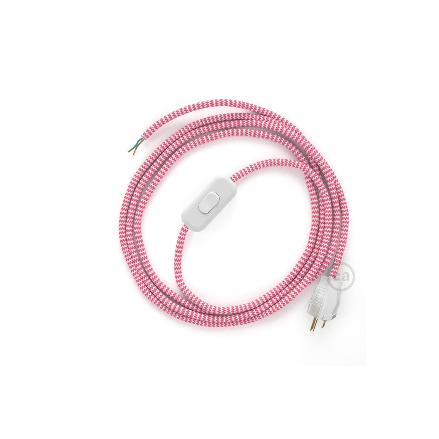 Power Cord with in-line switch, RZ08 Fuchsia & White Chevron - Choose color of switch/plug