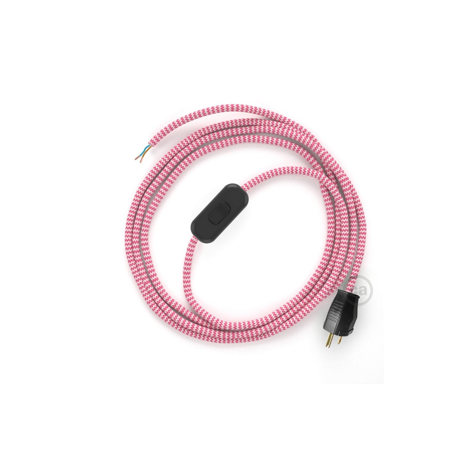 Power Cord with in-line switch, RZ08 Fuchsia & White Chevron - Choose color of switch/plug