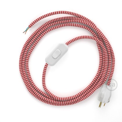 Power Cord with in-line switch, RZ09 Red & White Chevron - Choose color of switch/plug