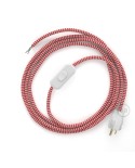 Power Cord with in-line switch, RZ09 Red & White Chevron - Choose color of switch/plug