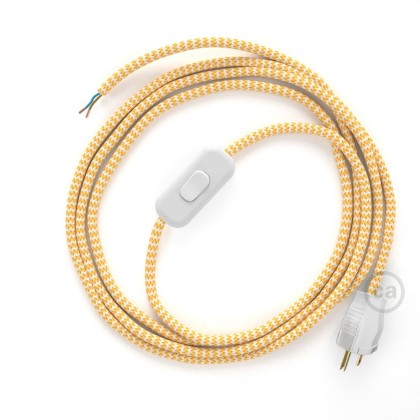 Power Cord with in-line switch, RZ10 Yellow & White Chevron - Choose color of switch/plug