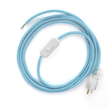 Power Cord with in-line switch, RZ11 Light Blue & White Chevron - Choose color of switch/plug