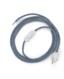 Power Cord with in-line switch, RZ12 Blue & White Chevron - Choose color of switch/plug