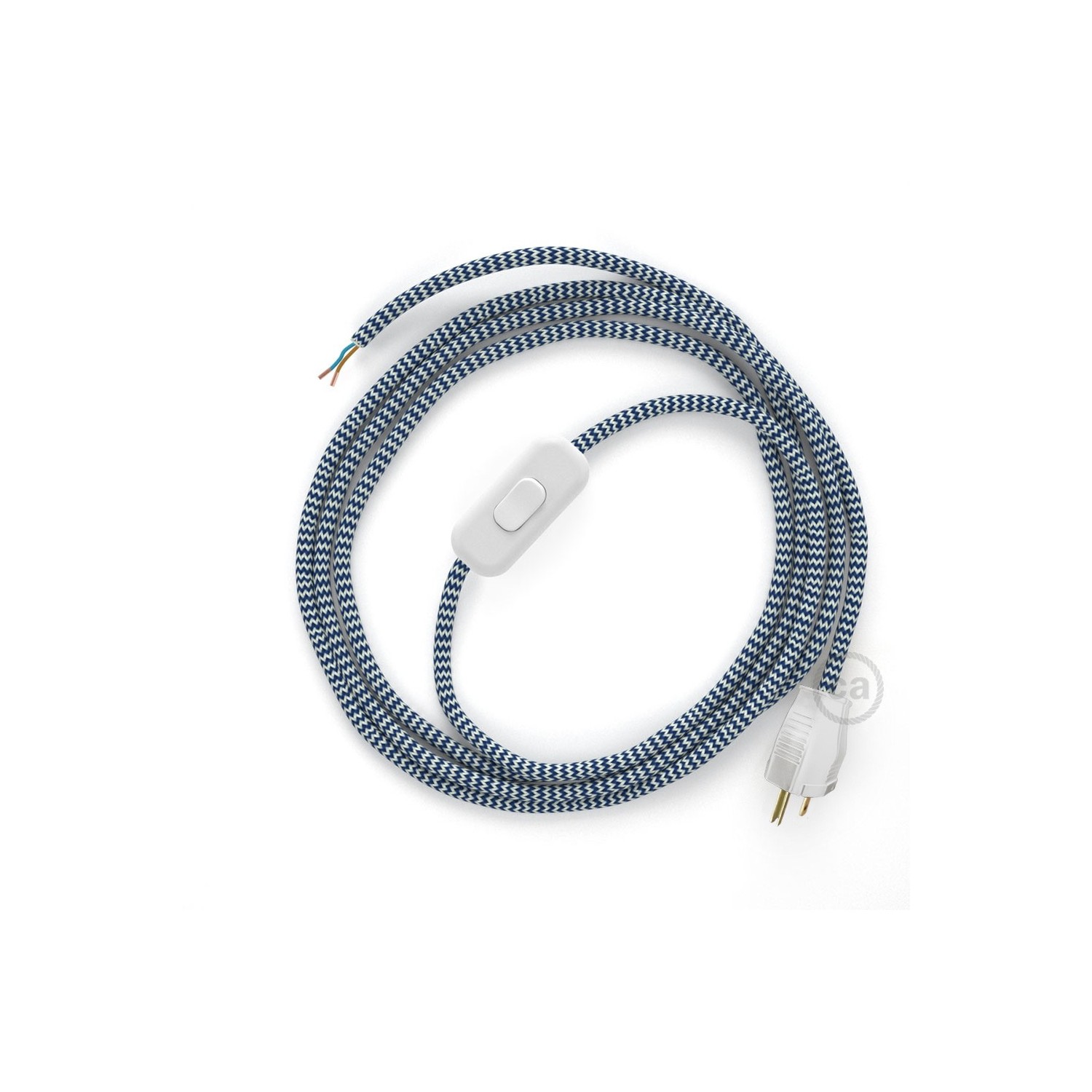 Power Cord with in-line switch, RZ12 Blue & White Chevron - Choose color of switch/plug