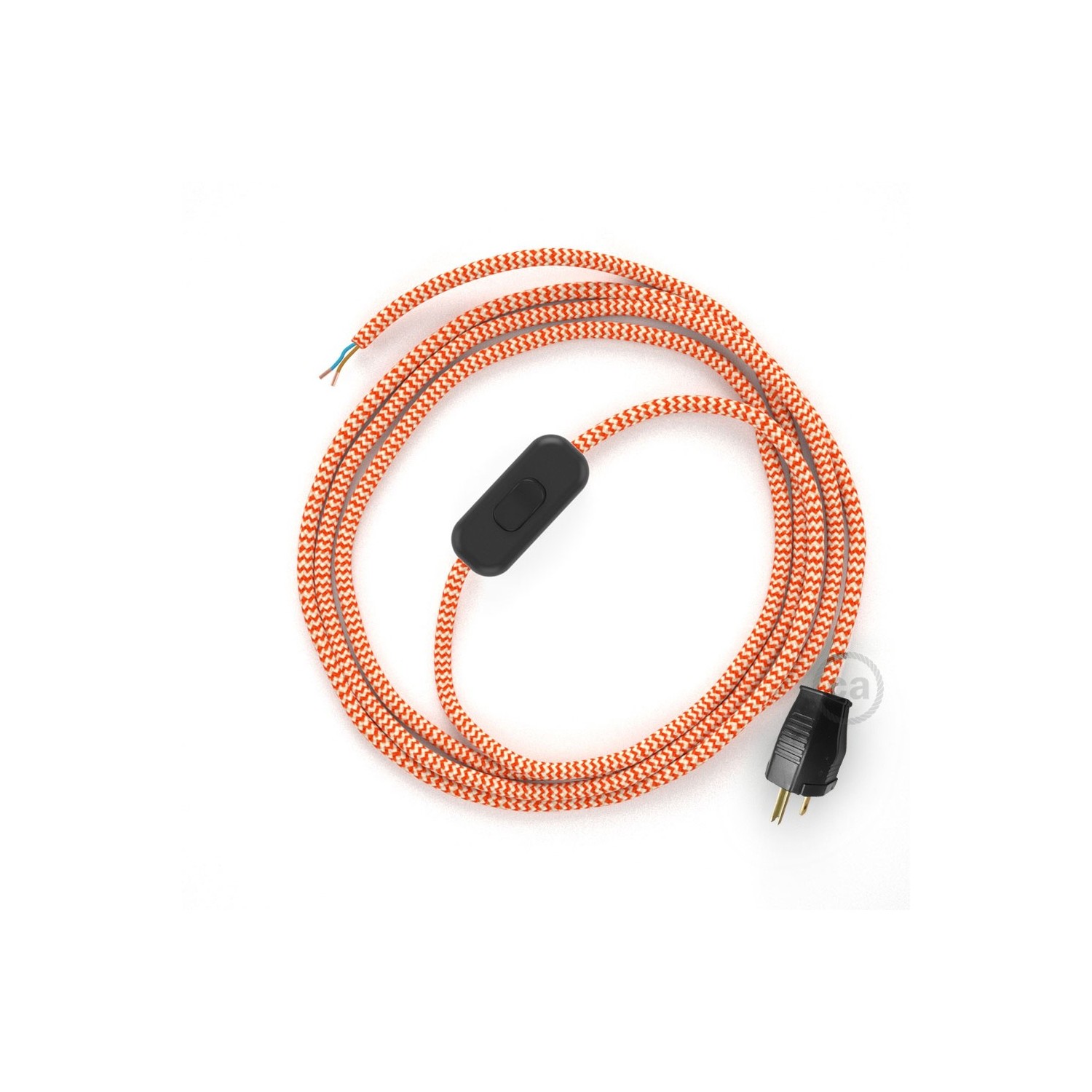 Power Cord with in-line switch, RZ15 Orange & White Chevron - Choose color of switch/plug