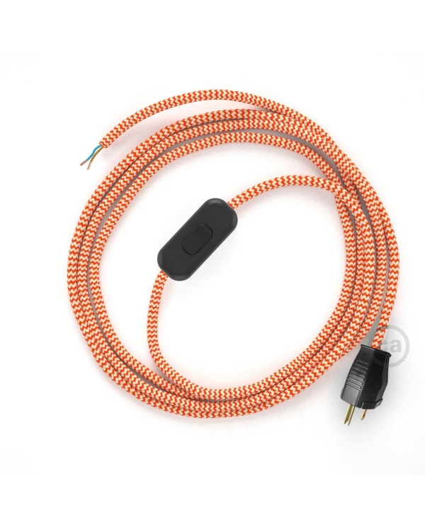 Power Cord with in-line switch, RZ15 Orange & White Chevron - Choose color of switch/plug