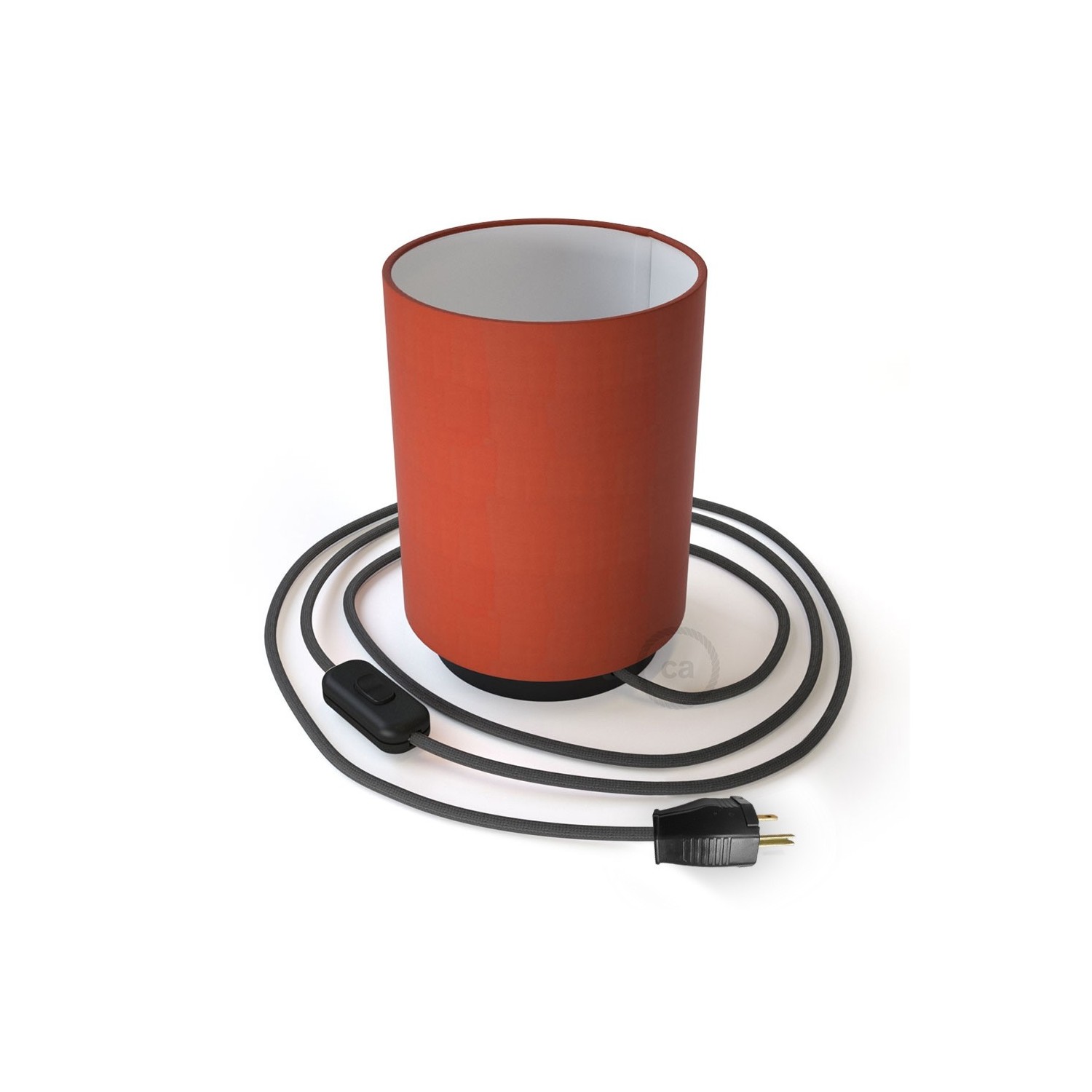 Posaluce with Lobster Cinette Cylinder lampshade, black metal, with textile cable, switch and plug