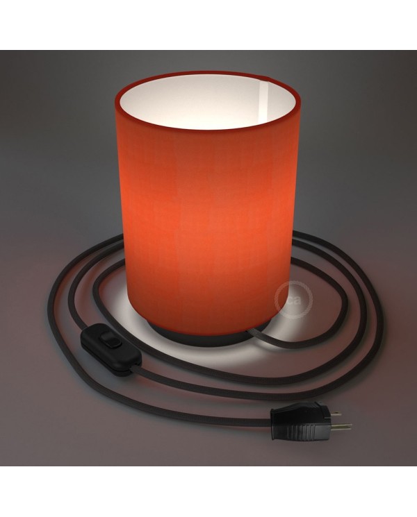 Posaluce with Lobster Cinette Cylinder lampshade, black metal, with textile cable, switch and plug