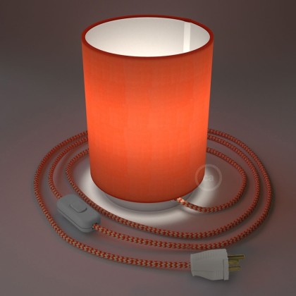 Posaluce with Lobster Cinette Cylinder lampshade, white metal, with textile cable, switch and plug