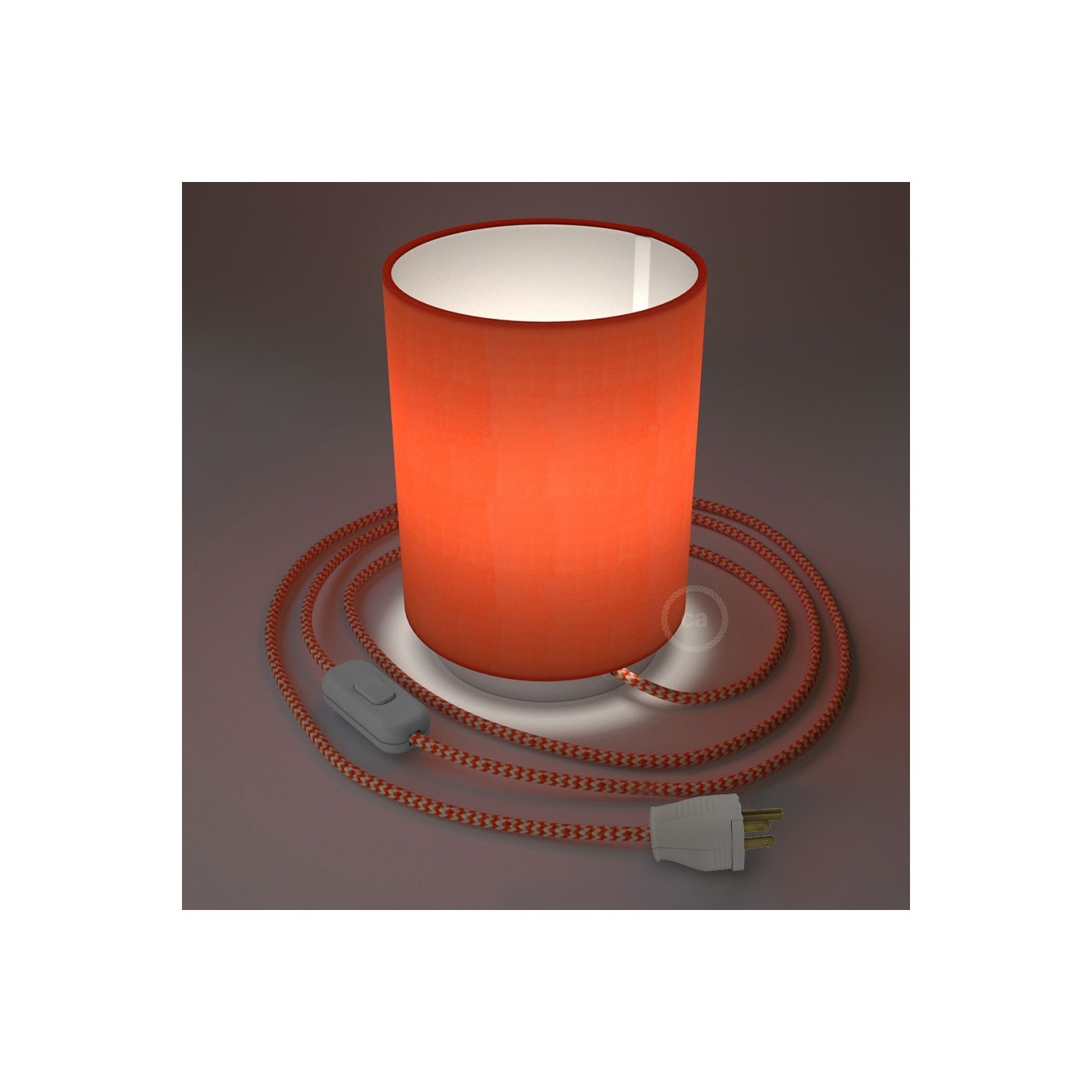 Posaluce with Lobster Cinette Cylinder lampshade, white metal, with textile cable, switch and plug