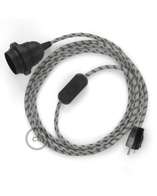 Plug-in Pendant with inline switch | RD54 Natural & Charcoal Linen Stripe