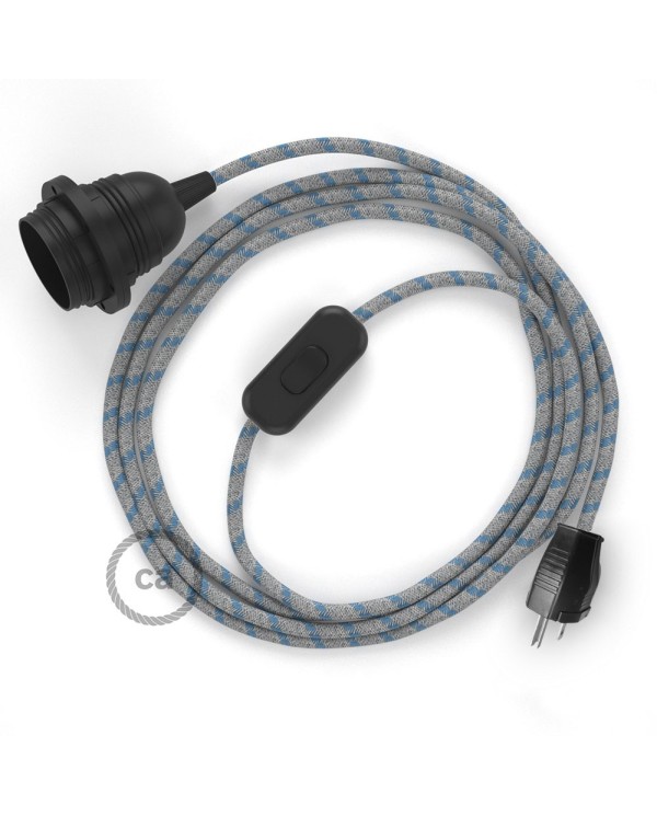 Plug-in Pendant with inline switch | RD55 Natural & Blue Linen Stripe