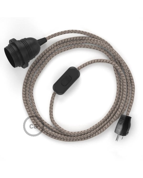 Plug-in Pendant with inline switch | RD63 Natural & Brown Linen CrissCross