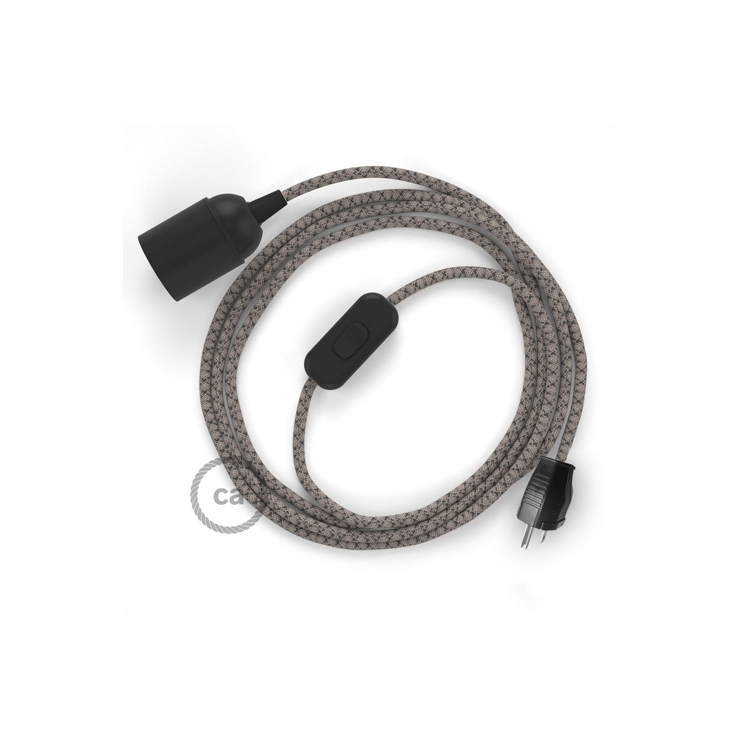 Plug-in Pendant with inline switch | RD64 Natural & Charcoal Linen CrissCross