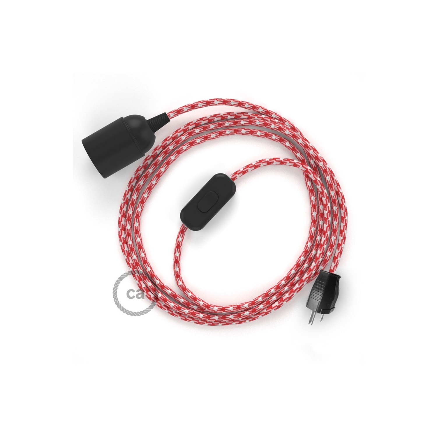 Plug-in Pendant with inline switch | RP09 Red & White Houndstooth